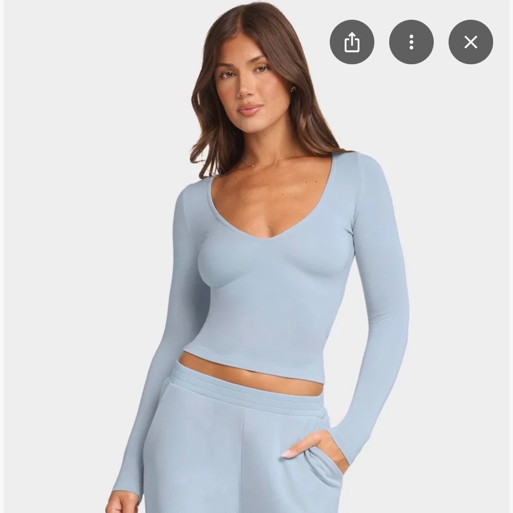 Dusty Blue Long Sleeve V Neck Women's Long Sleeve Top CSB